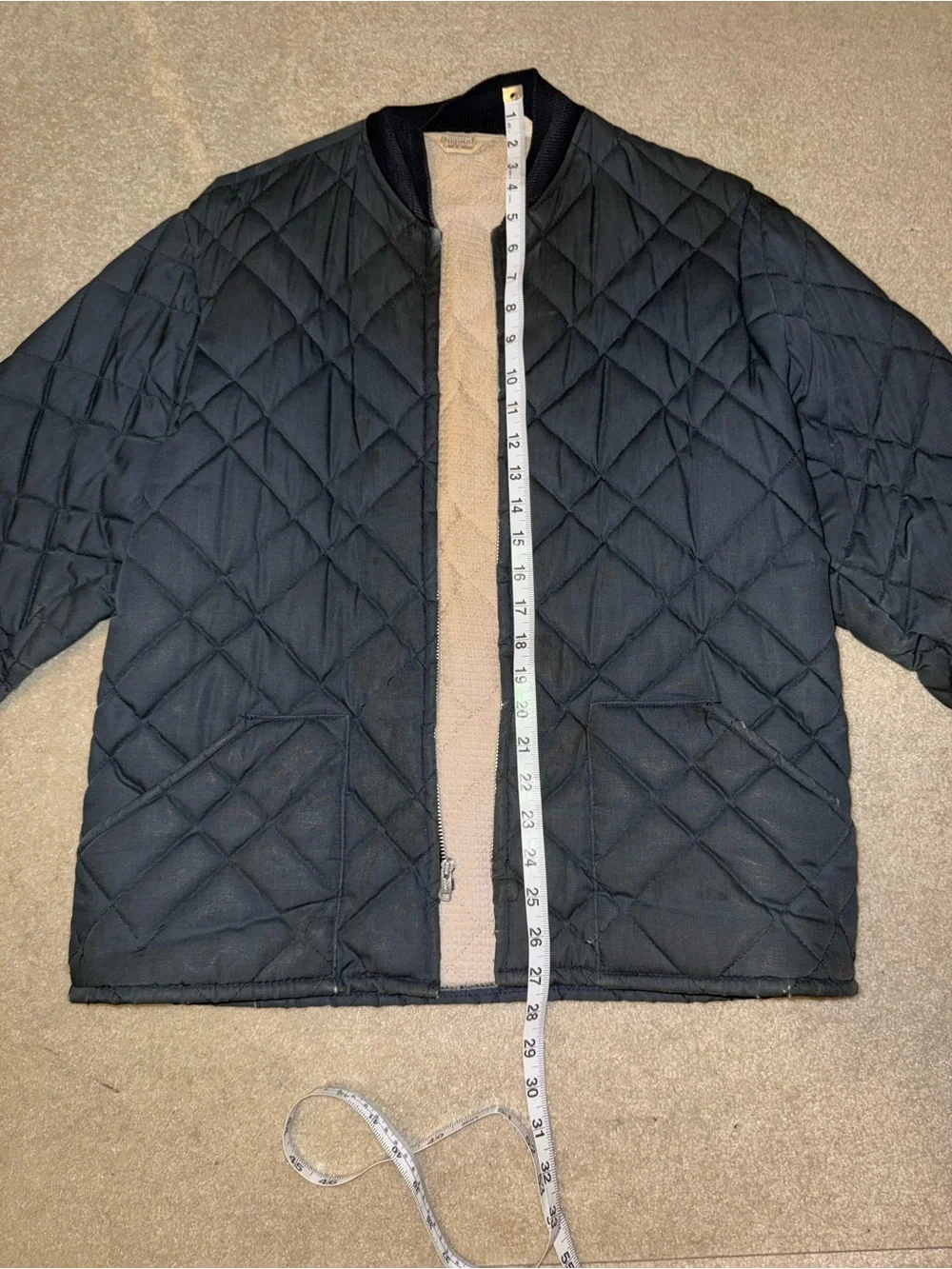 Sears 1970s vintage blue Quilted Bomber Jacket with Cream Sherpa Lining men’s